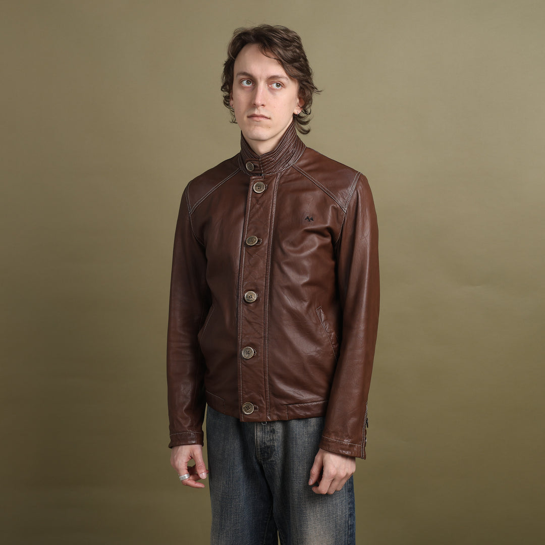 Thomas Burberry Leather Bomber Jacket Brown Men's M