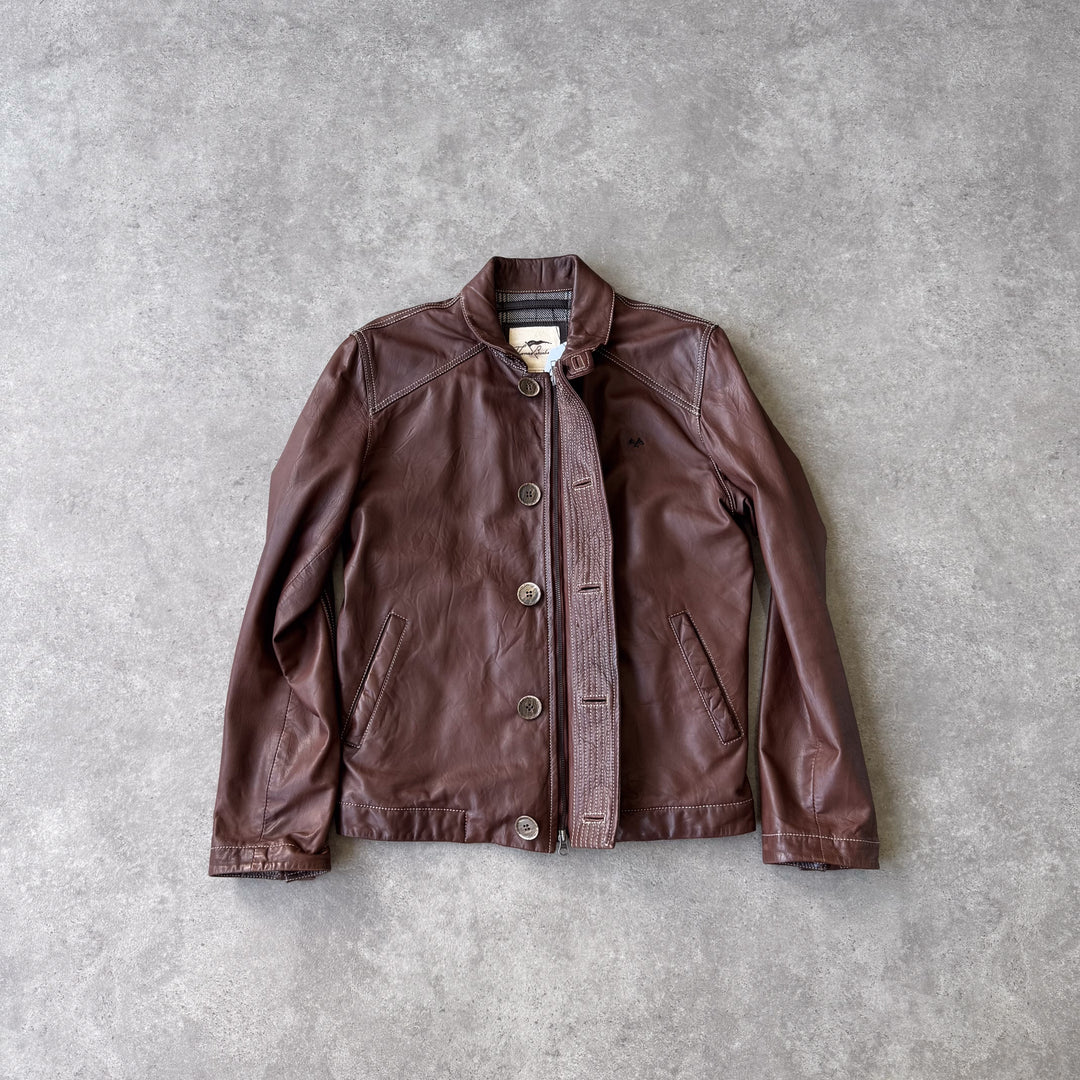 Thomas Burberry Leather Bomber Jacket Brown Men's M