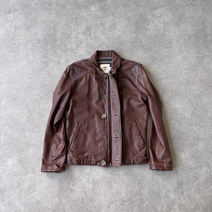 Thomas Burberry Leather Bomber Jacket Brown Men's M