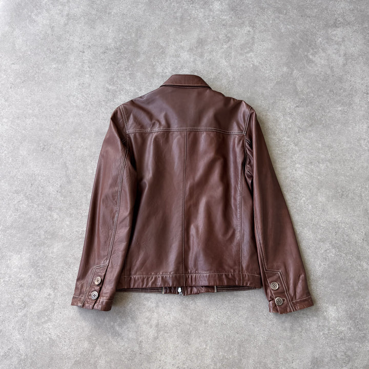 Thomas Burberry Leather Bomber Jacket Brown Men's M