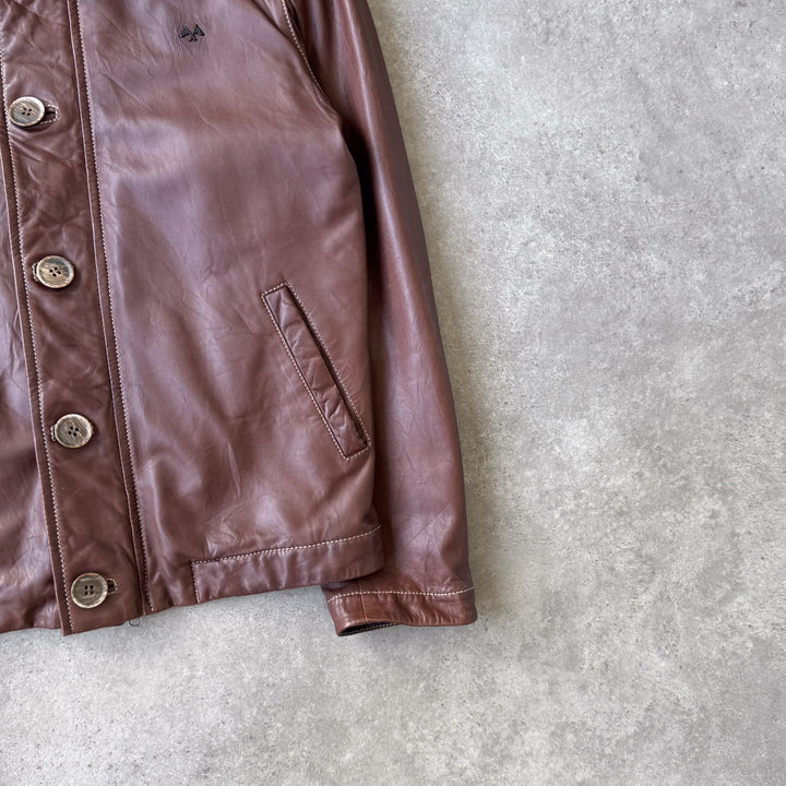 Thomas Burberry Leather Bomber Jacket Brown Men's M