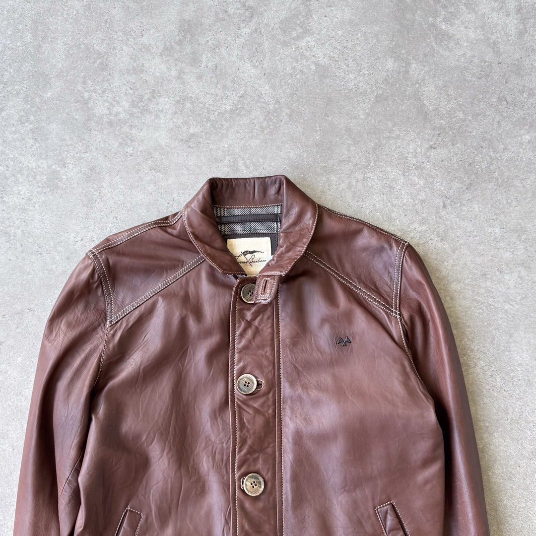 Thomas Burberry Leather Bomber Jacket Brown Men's M