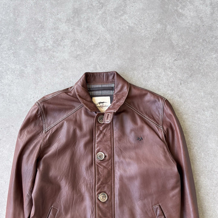 Thomas Burberry Leather Bomber Jacket Brown Men's M