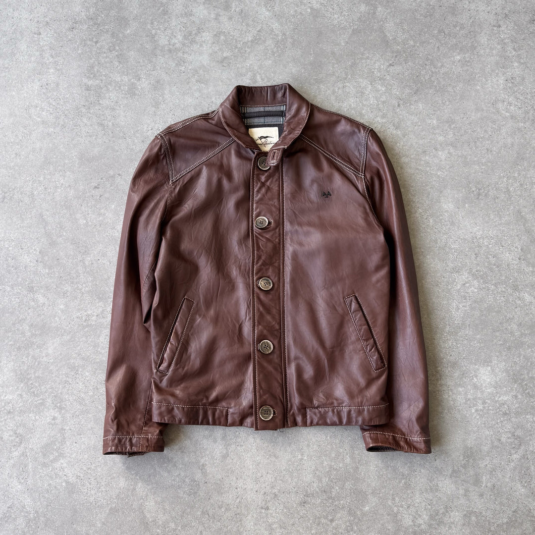 Thomas Burberry Leather Bomber Jacket Brown Men's M