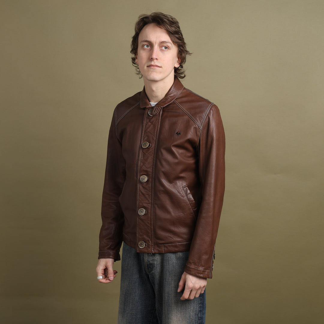 Thomas Burberry Leather Bomber Jacket Brown Men's M