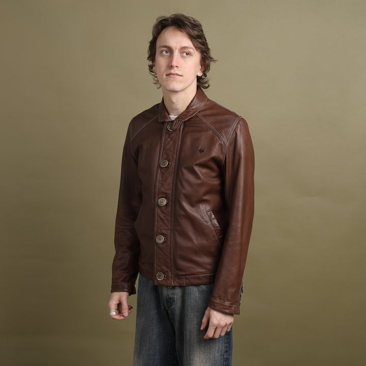 Thomas Burberry Leather Bomber Jacket Brown Men's M