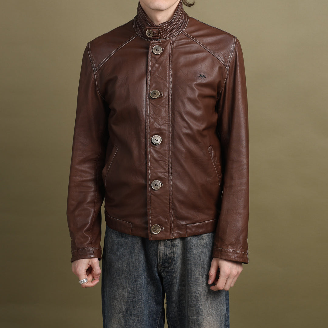 Thomas Burberry Leather Bomber Jacket Brown Men's M