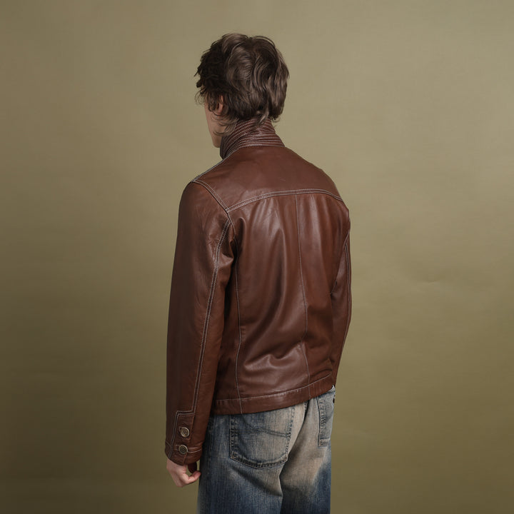 Thomas Burberry Leather Bomber Jacket Brown Men's M