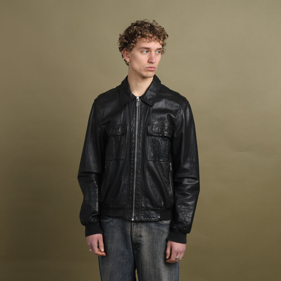 Mulberry Leather Bomber Jacket Black Men's L