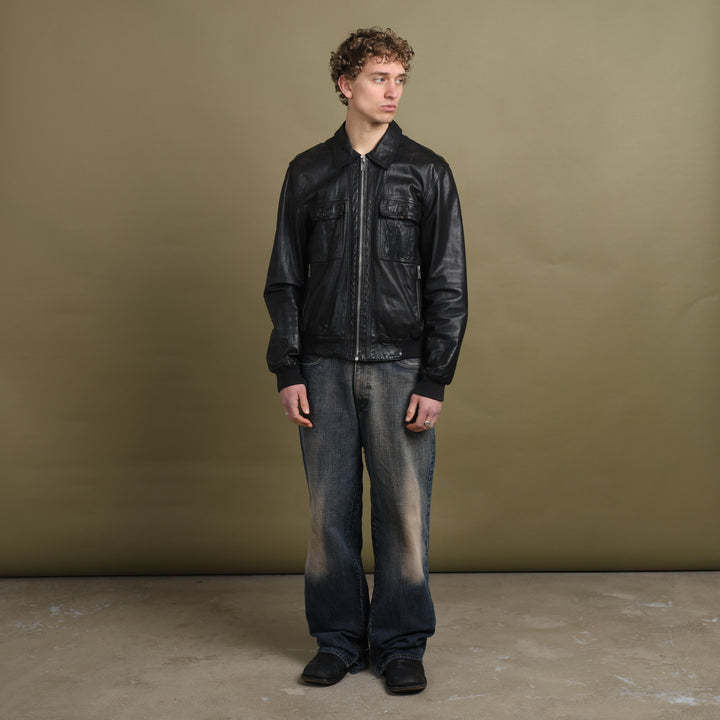 Mulberry Leather Bomber Jacket Black Men's L