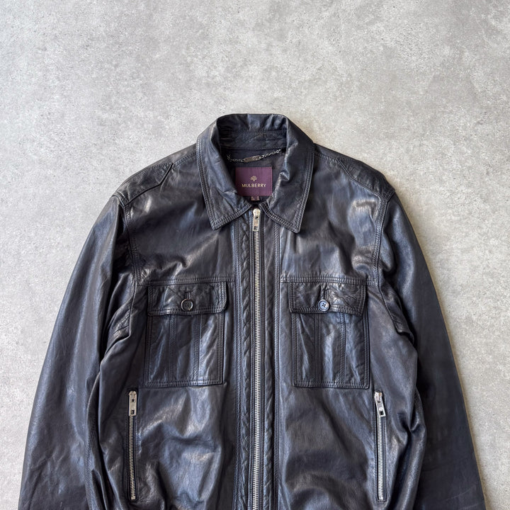 Mulberry Leather Bomber Jacket Black Men's L