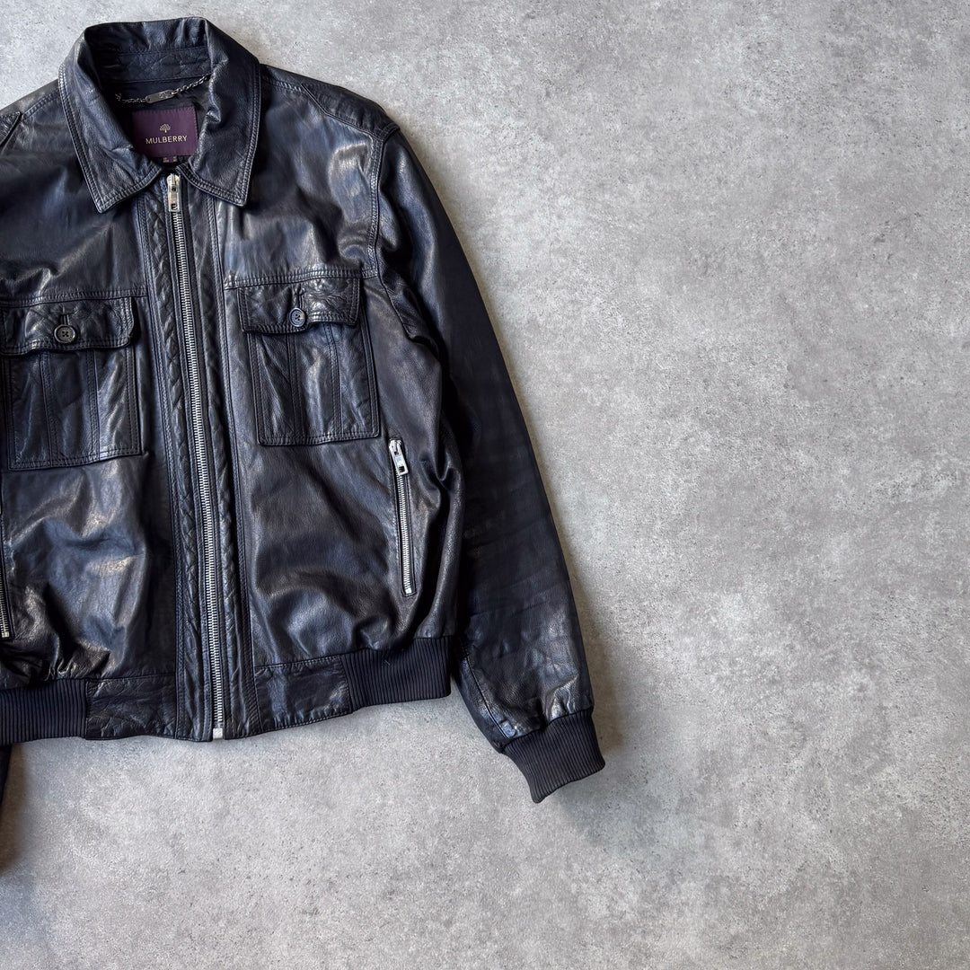 Mulberry Leather Bomber Jacket Black Men's L