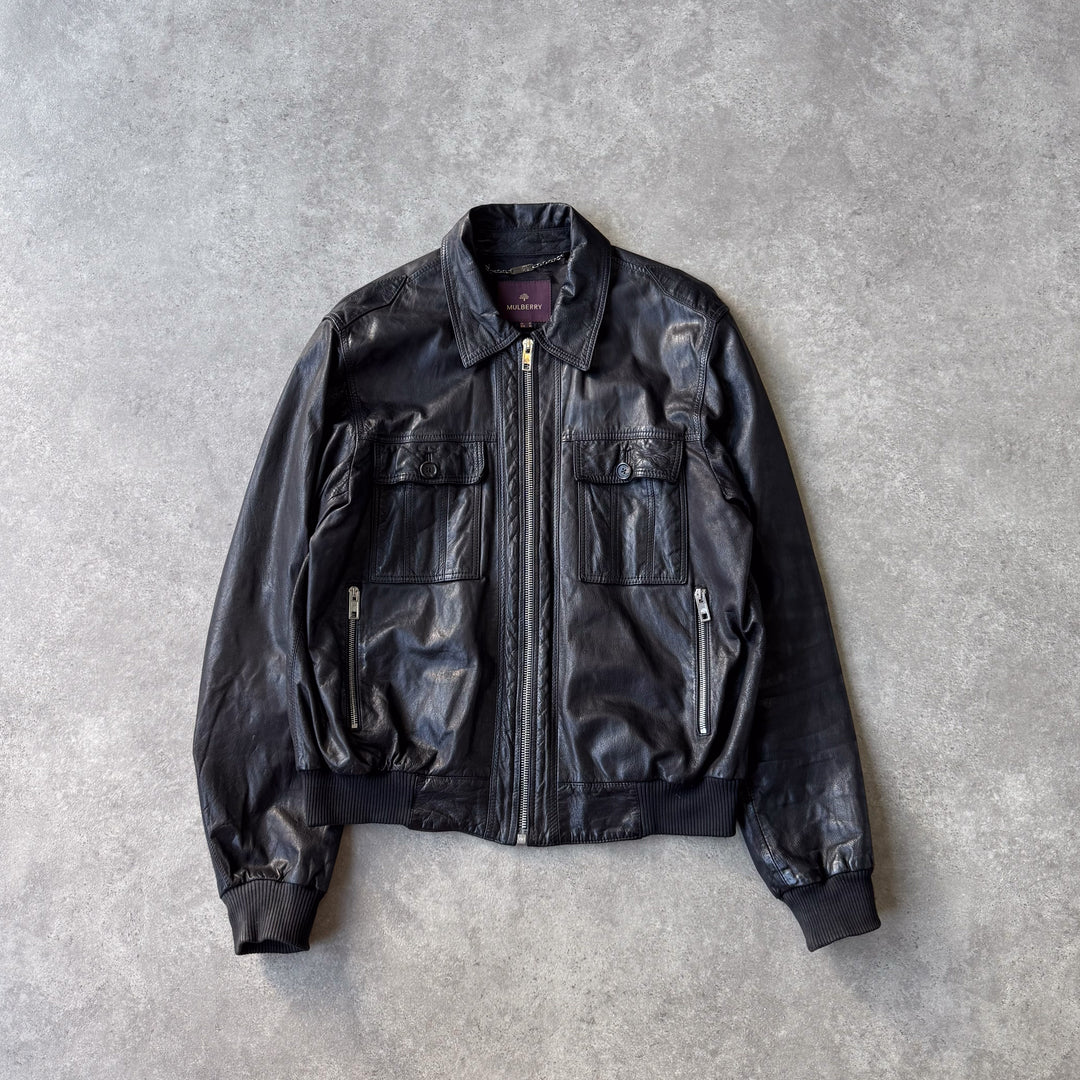 Mulberry Leather Bomber Jacket Black Men's L
