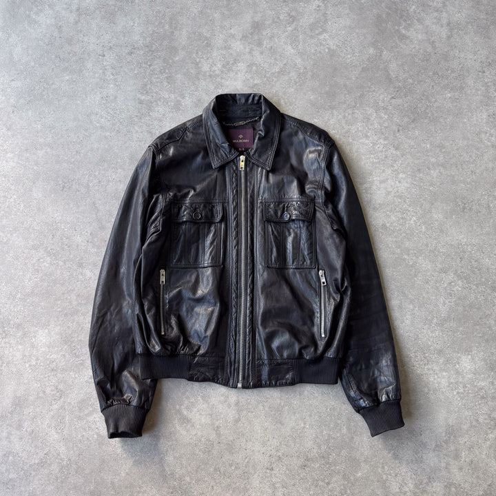 Mulberry Leather Bomber Jacket Black Men's L