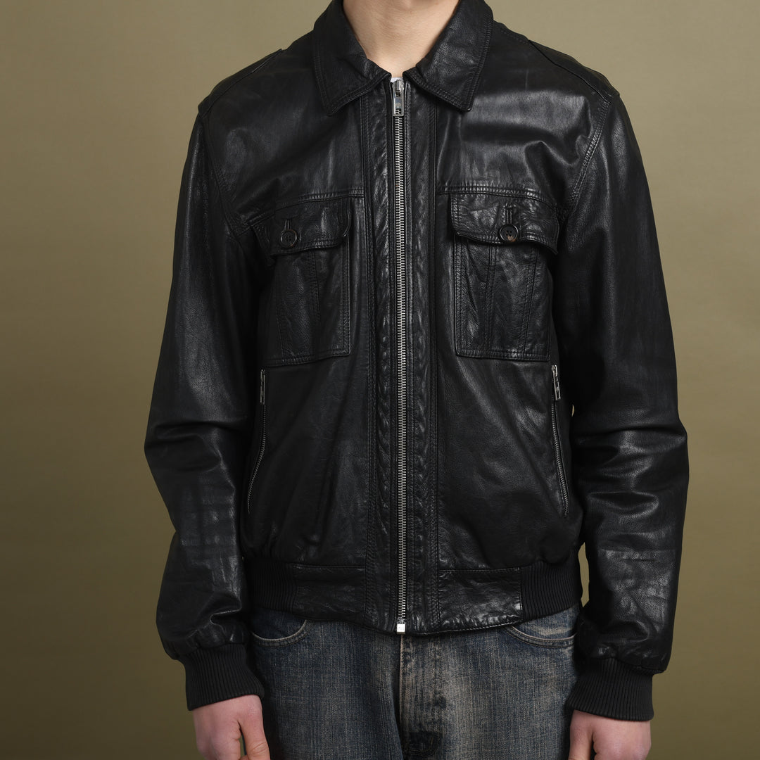 Mulberry Leather Bomber Jacket Black Men's L