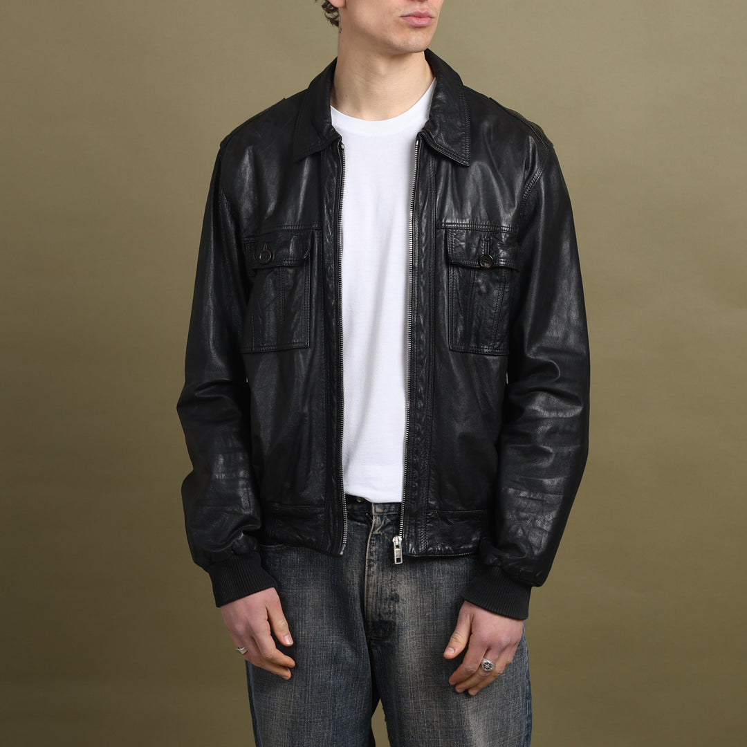 Mulberry Leather Bomber Jacket Black Men's L