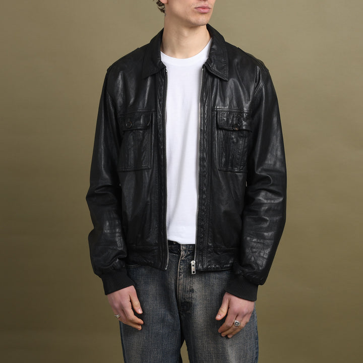 Mulberry Leather Bomber Jacket Black Men's L