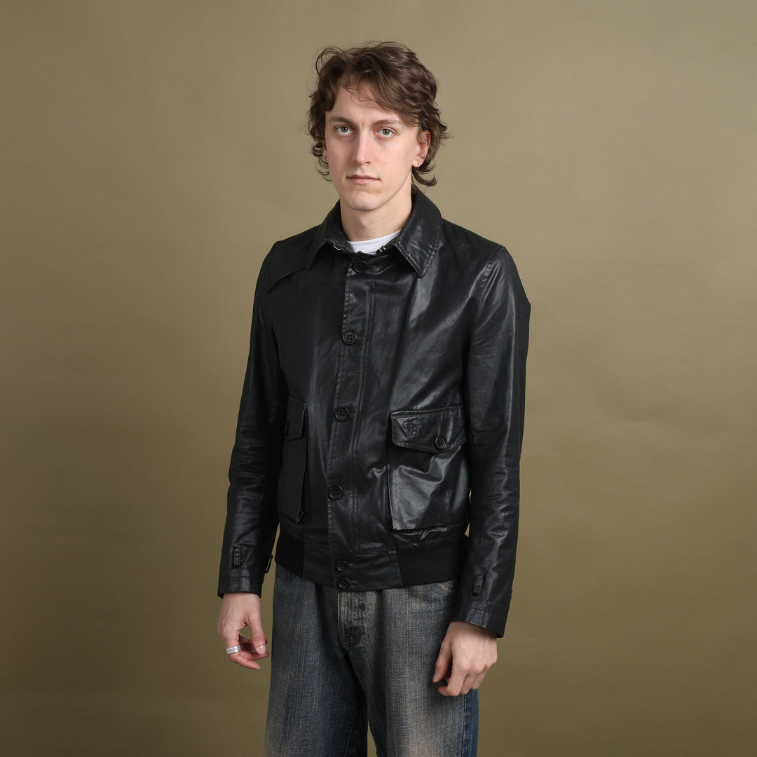 Thomas Burberry Waxed Cotton Bomber Jacket Black Men's M