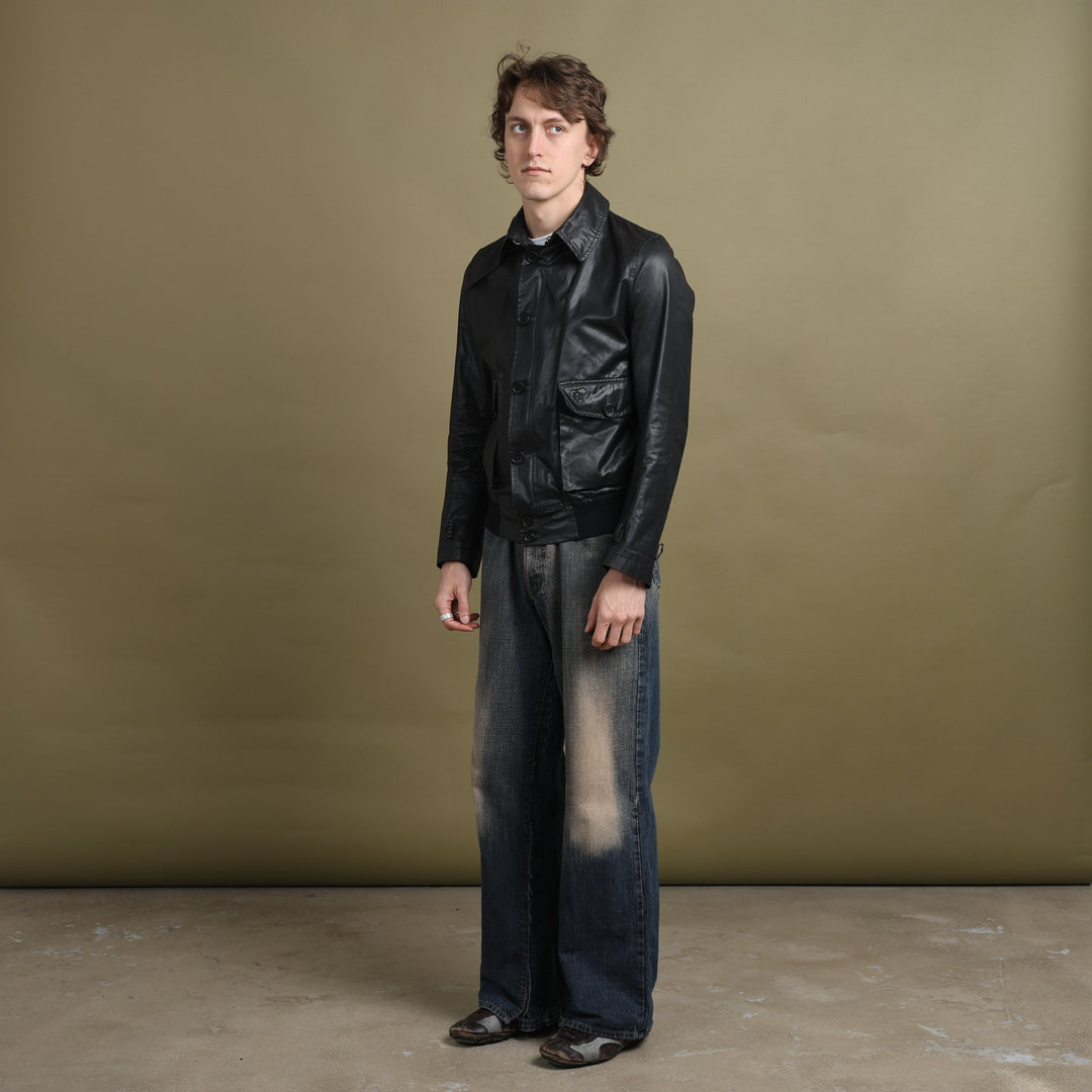 Thomas Burberry Waxed Cotton Bomber Jacket Black Men's M