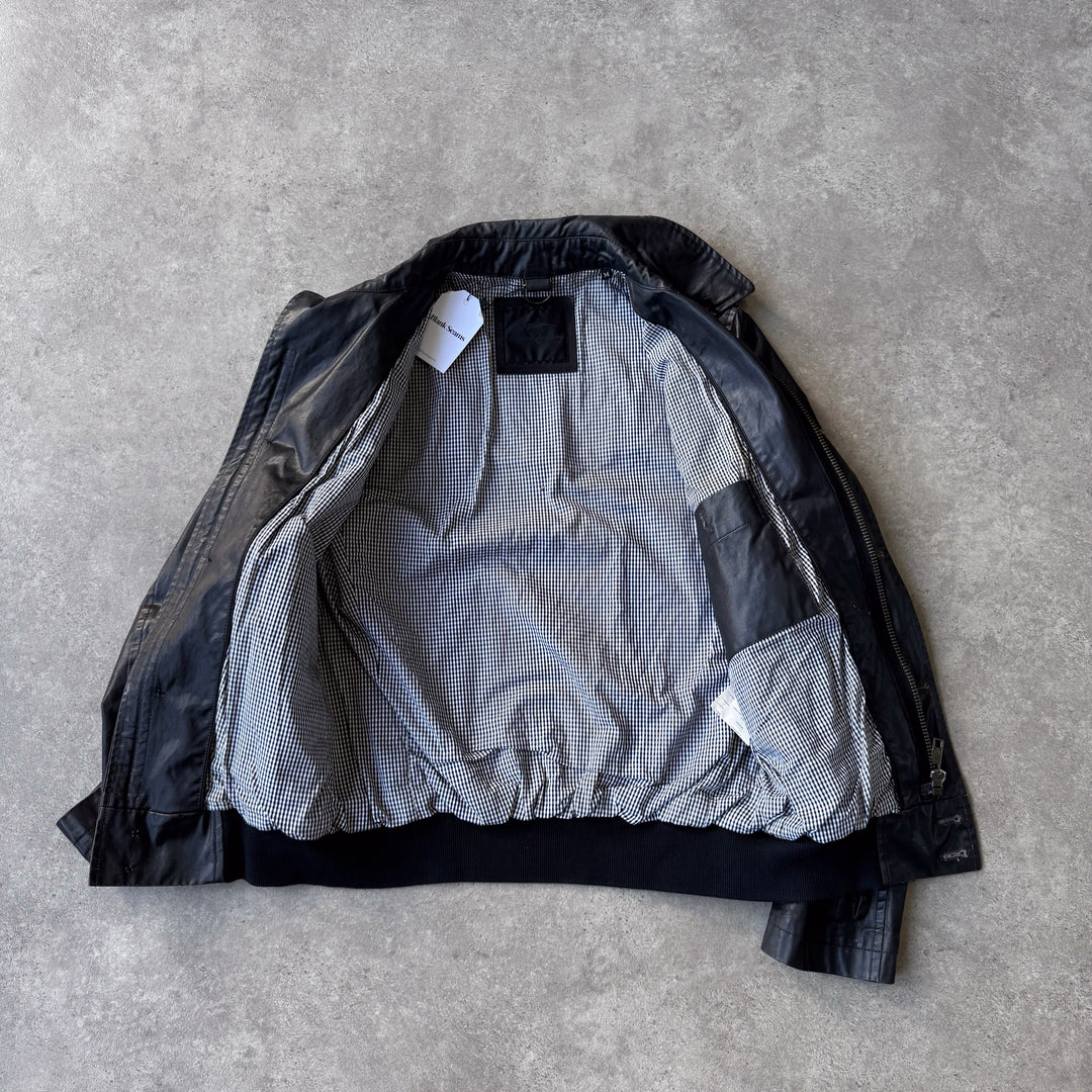 Thomas Burberry Waxed Cotton Bomber Jacket Black Men's M