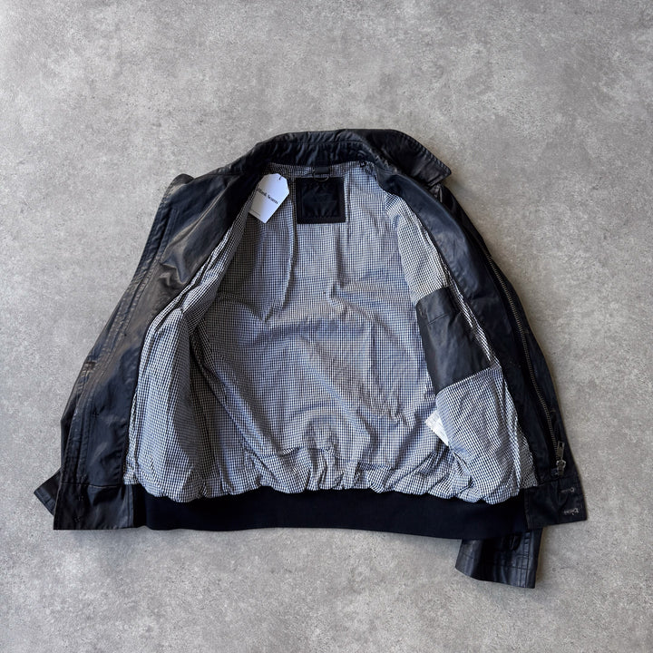 Thomas Burberry Waxed Cotton Bomber Jacket Black Men's M