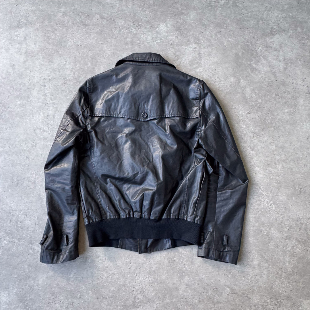 Thomas Burberry Waxed Cotton Bomber Jacket Black Men's M