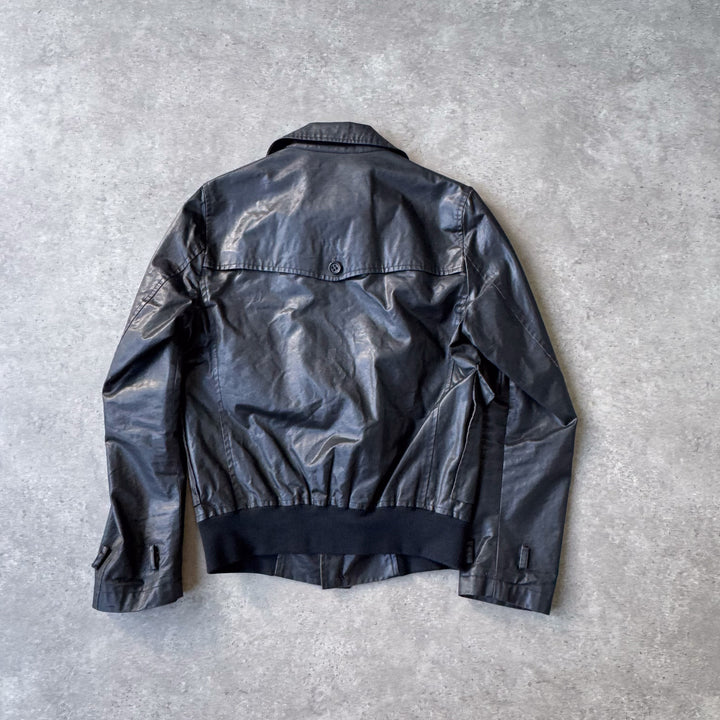 Thomas Burberry Waxed Cotton Bomber Jacket Black Men's M