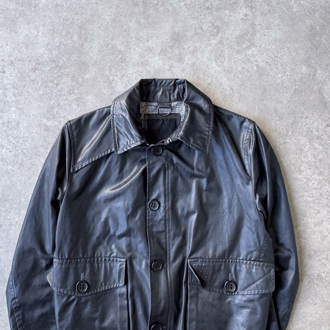 Thomas Burberry Waxed Cotton Bomber Jacket Black Men's M
