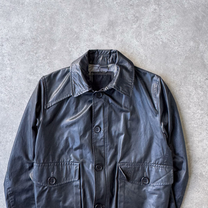 Thomas Burberry Waxed Cotton Bomber Jacket Black Men's M