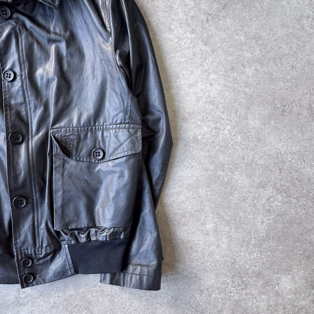 Thomas Burberry Waxed Cotton Bomber Jacket Black Men's M