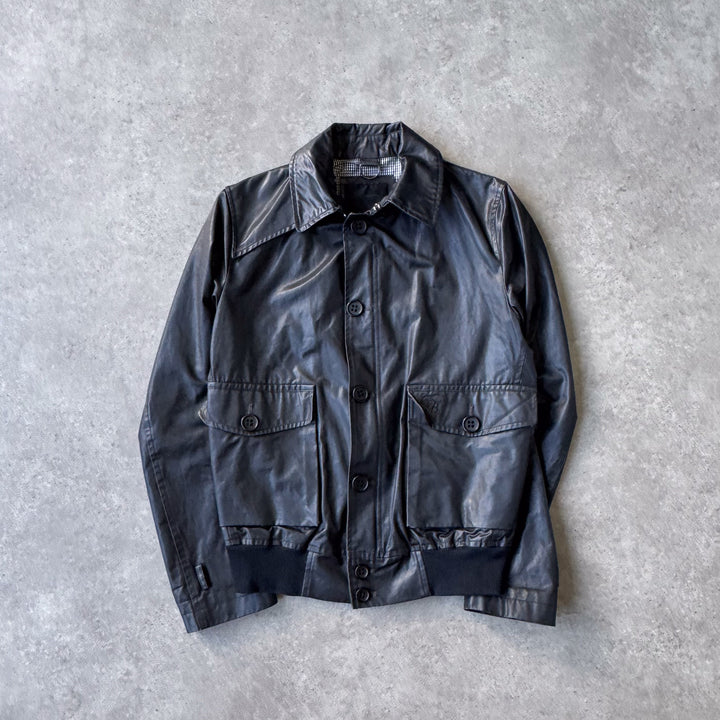 Thomas Burberry Waxed Cotton Bomber Jacket Black Men's M