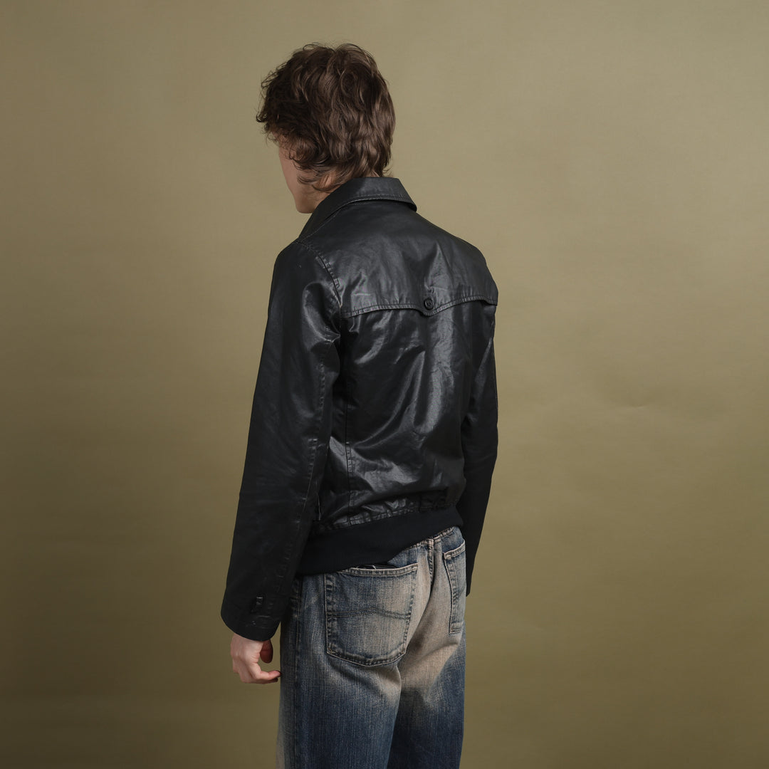 Thomas Burberry Waxed Cotton Bomber Jacket Black Men's M