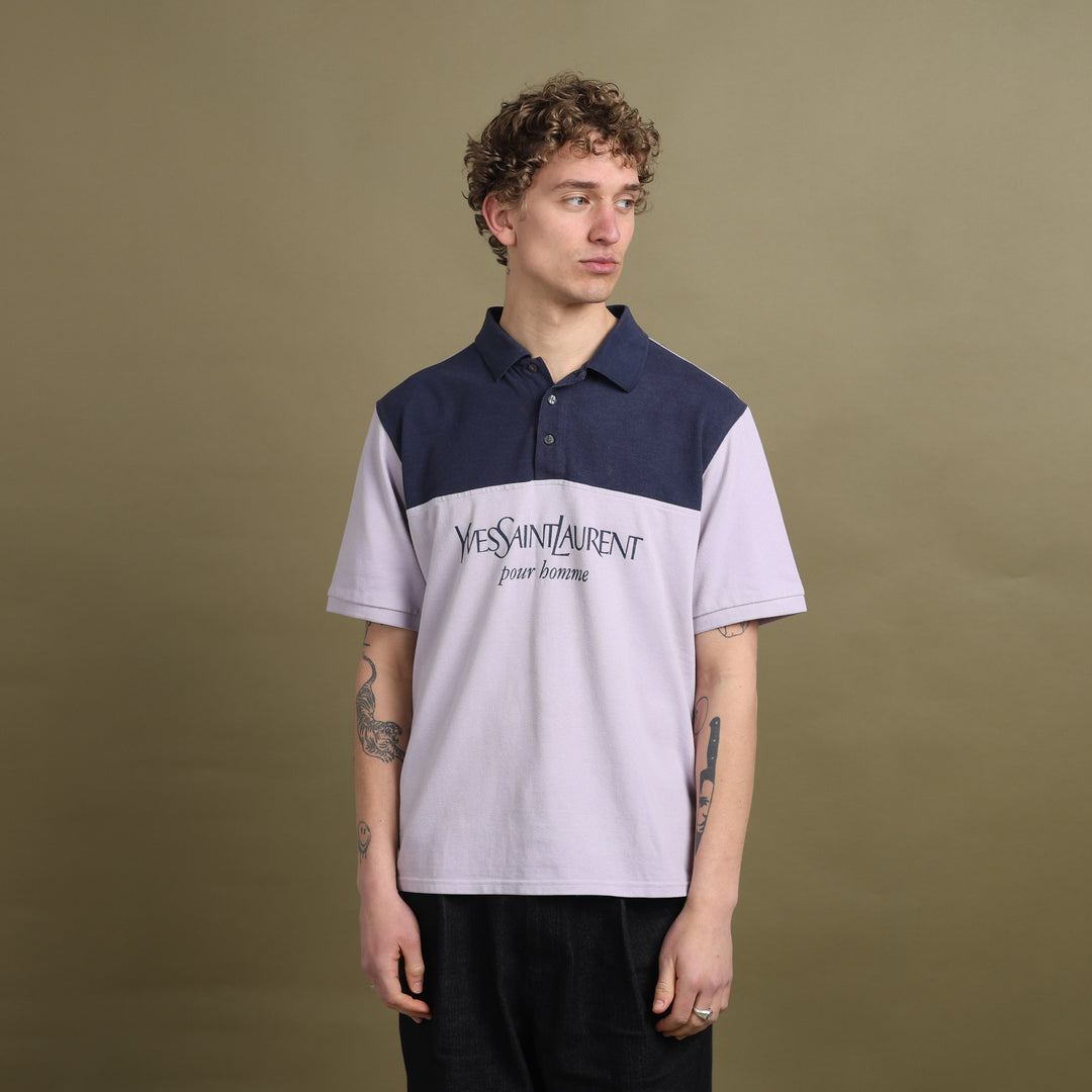 Yves Saint Laurent Polo Shirt Navy Blue & Lilac Men's L