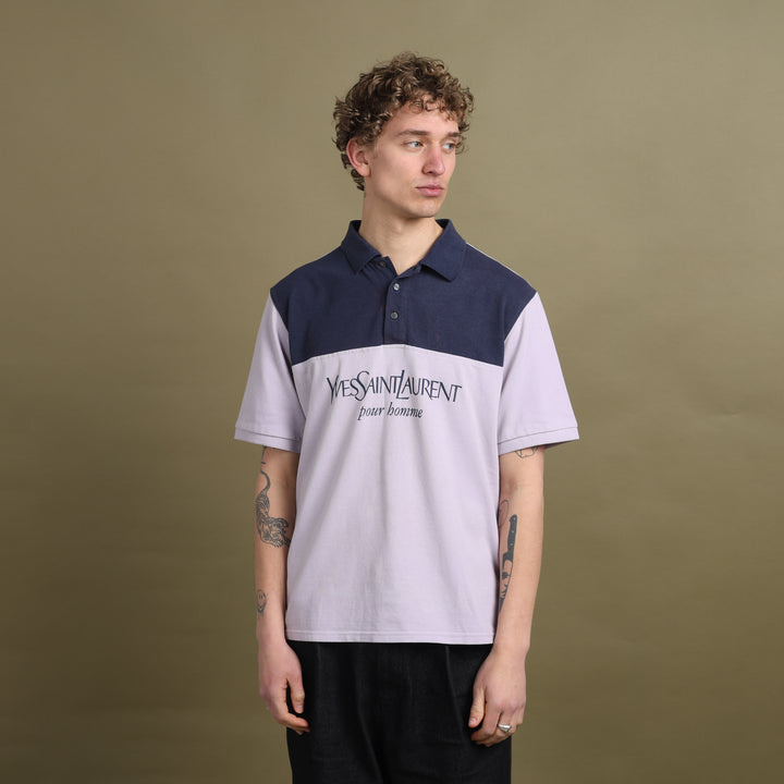 Yves Saint Laurent Polo Shirt Navy Blue & Lilac Men's L