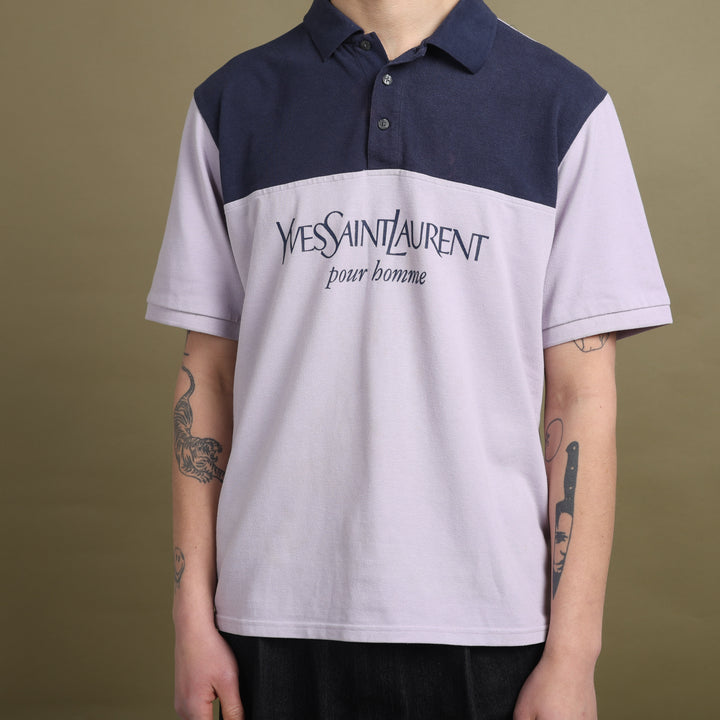 Yves Saint Laurent Polo Shirt Navy Blue & Lilac Men's L