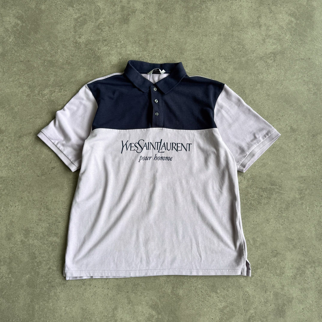 Yves Saint Laurent Polo Shirt Navy Blue & Lilac Men's L