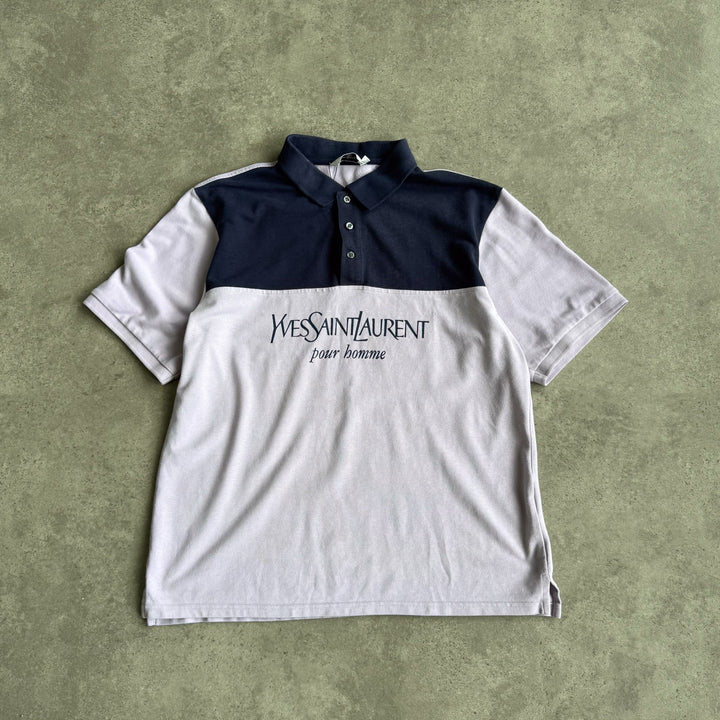Yves Saint Laurent Polo Shirt Navy Blue & Lilac Men's L