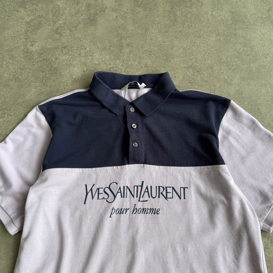 Yves Saint Laurent Polo Shirt Navy Blue & Lilac Men's L