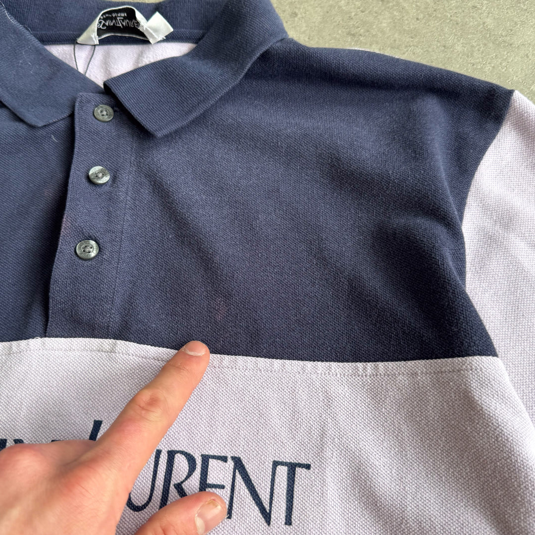 Yves Saint Laurent Polo Shirt Navy Blue & Lilac Men's L