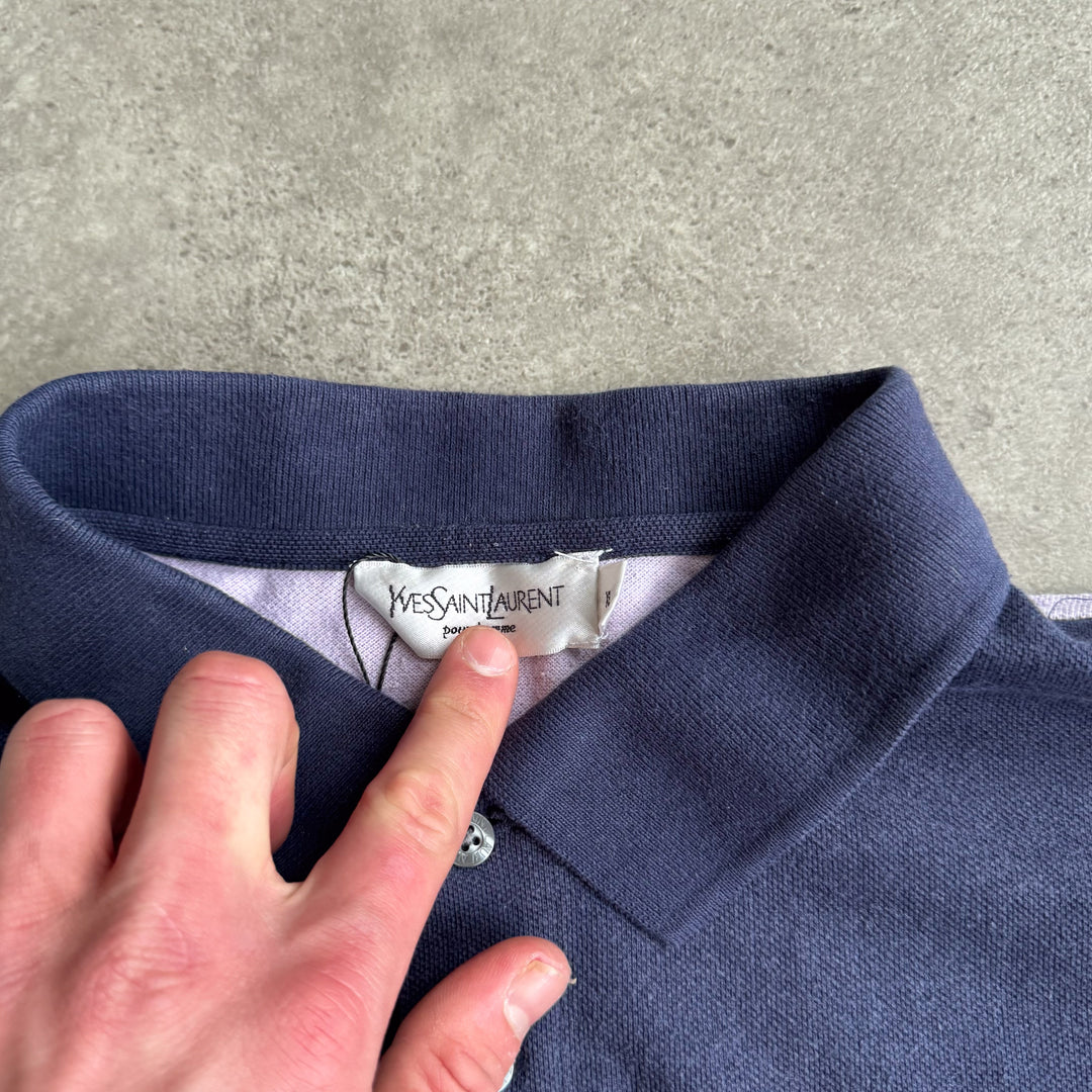 Yves Saint Laurent Polo Shirt Navy Blue & Lilac Men's L