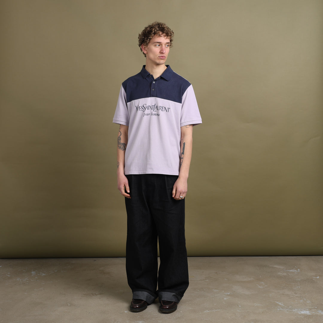 Yves Saint Laurent Polo Shirt Navy Blue & Lilac Men's L