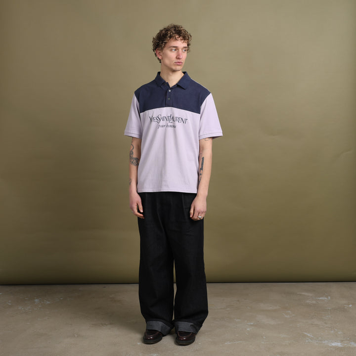 Yves Saint Laurent Polo Shirt Navy Blue & Lilac Men's L