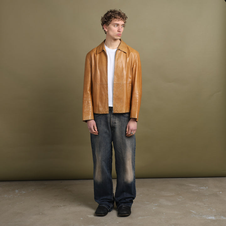 Hugo Boss Leather Bomber Jacket Mustard Yellow Men's L