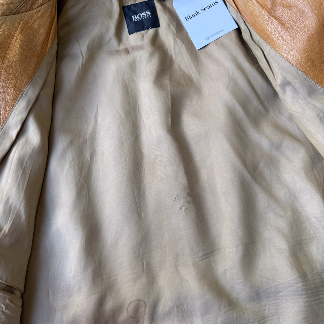 Hugo Boss Leather Bomber Jacket Mustard Yellow Men's L