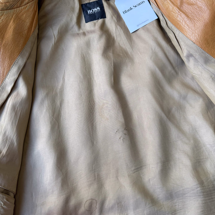 Hugo Boss Leather Bomber Jacket Mustard Yellow Men's L