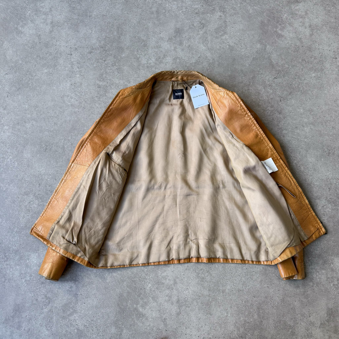 Hugo Boss Leather Bomber Jacket Mustard Yellow Men's L