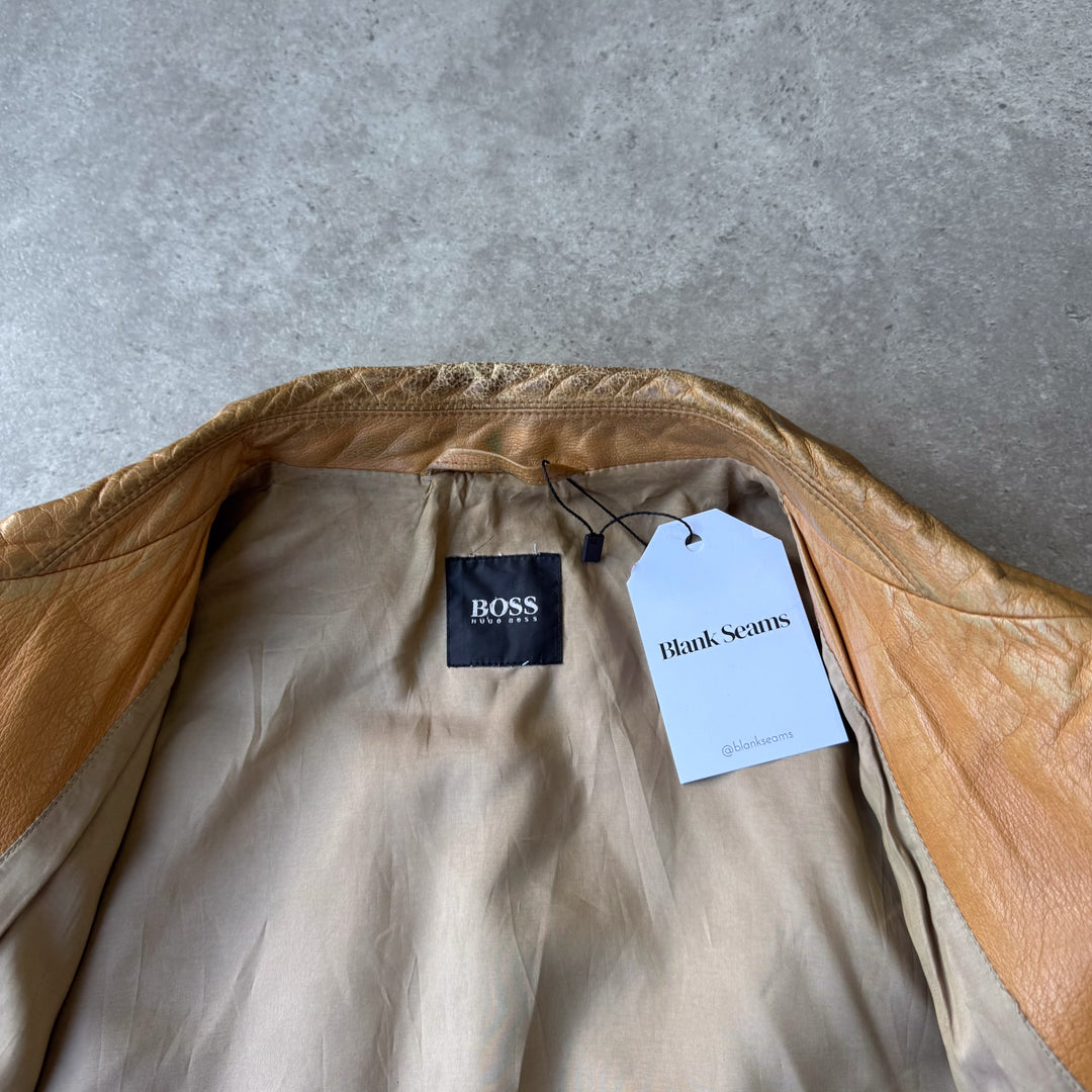Hugo Boss Leather Bomber Jacket Mustard Yellow Men's L
