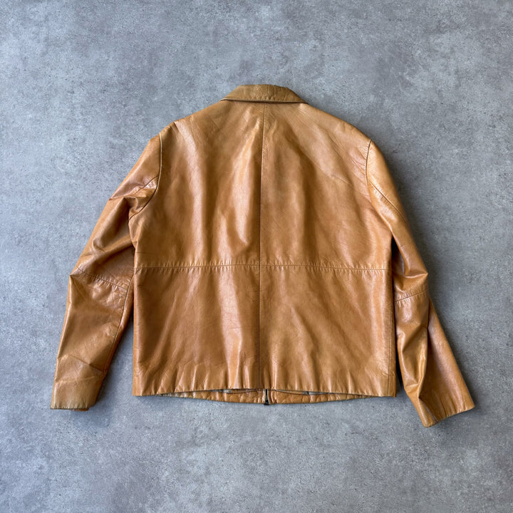 Hugo Boss Leather Bomber Jacket Mustard Yellow Men's L