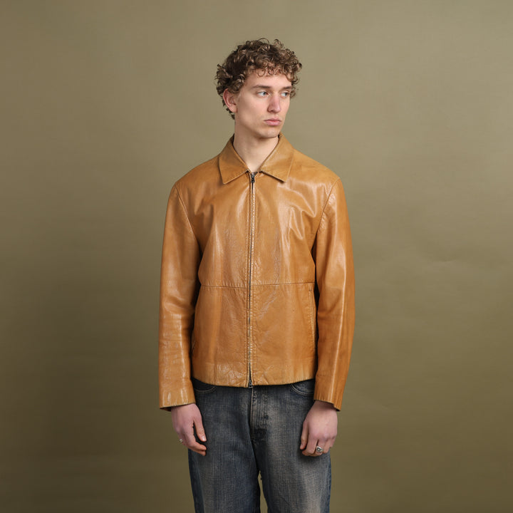 Hugo Boss Leather Bomber Jacket Mustard Yellow Men's L