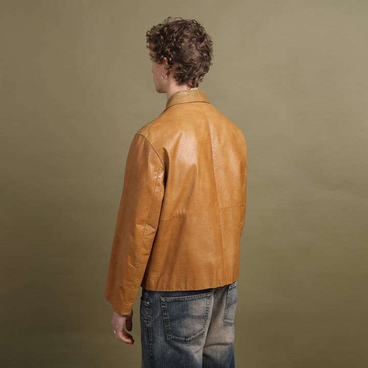 Hugo Boss Leather Bomber Jacket Mustard Yellow Men's L